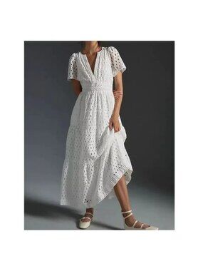 Anthropologie The Somerset Eyelet Maxi Dress Cottagecore Peasant White Womens 1X